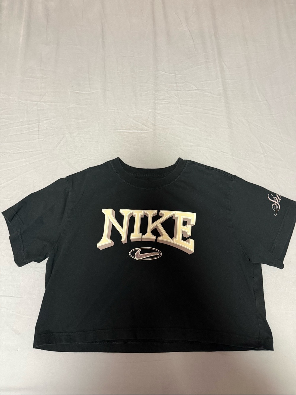 Nike Black Crop Tee with Cream Logo